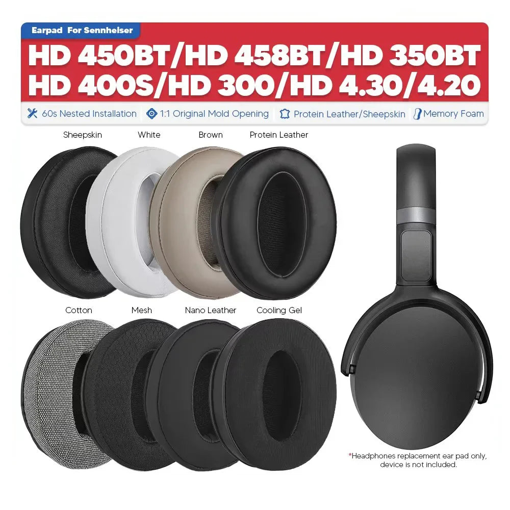 Replacement Memory Foam Ear Pads for Over-Ear Headphones - Soft Leather Ear Cushions, Self-Adhesive (1 Pair)